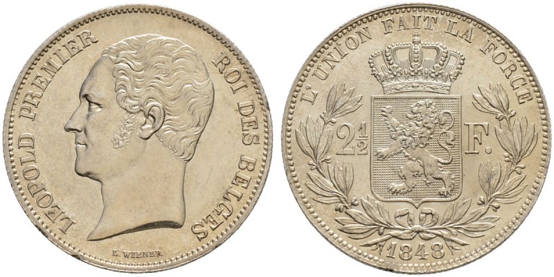 BELGIEN 
 Königreich 
 Leopold I. 1831-1865. 
 2 1/2 Francs 1848. Kleiner Kop...