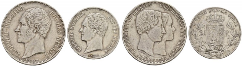 BELGIEN 
 Lot 
 Diverse Münzen. 2 1/2 Francs 1849. 5 Francs 1853. Hochzeit. Se...