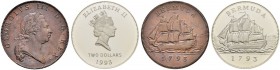 BERMUDA 
 George III 1760-1820. 
 Ku.-Penny 1793, Birmingham. Dazu: Elizabeth II. 2 Dollars 1993. Bi-Centenary of the first coinage bearing the name...