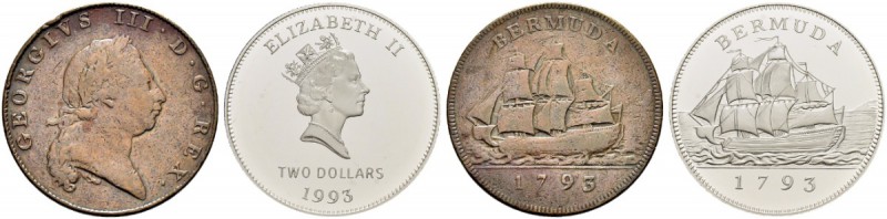 BERMUDA 
 George III 1760-1820. 
 Ku.-Penny 1793, Birmingham. Dazu: Elizabeth ...