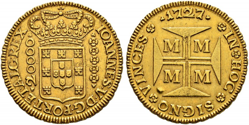 BRASILIEN 
 João V. 1706-1750. 
 20000 Reis 1727, Minas Gerais. 53.40 g. Russo...