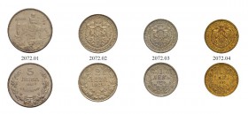 BULGARIEN 
 Boris III. 1918-1943. 
 Diverse Münzen. 2 Lewa 1925. 1 Lew 1925 (Cu-Ni und Al-Bro). 5 Lewa 1943. KM 38, 37, 39b. Gutes vorzüglich / Good...