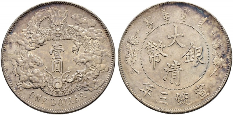 CHINA 
 Kaiserreich 
 Dollar 1911. 26.79 g. Kann 227. KM 31. Fast FDC. / Uncir...