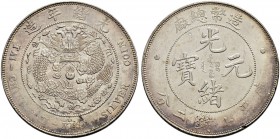 CHINA 
 Kaiserreich 
 Tai Ching Ti Kuo. 
 Dollar 1908. 26.90 g. Kann 216. KM 14. Kl. Prägeschwäche. / Partially weak strike. Fast FDC. / Uncirculat...
