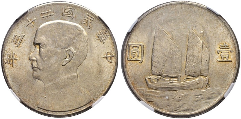 CHINA 
 Republik 
 Sun Yat-Sen. 
 Dollar o. J. (1934). KM Y-345. NGC MS62. FD...