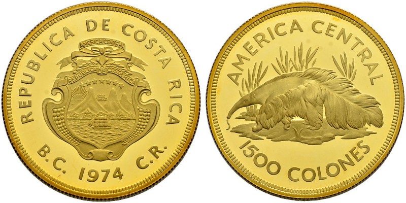 COSTA RICA 
 1500 Colones 1974. WWF. 33.70 g. Fr. 28. Polierte Platte. FDC / Ch...