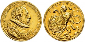 DEUTSCHLAND 
 Bayern, Herzogtum, 1623 Kurfürstentum, 1806 Königreich 
 Albrecht V. 1550-1579. 
 Goldmedaille o. J. Auf seinen Sohn Ferdinand. Gehar...