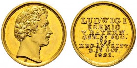 DEUTSCHLAND 
 Bayern, Herzogtum, 1623 Kurfürstentum, 1806 Königreich 
 Ludwig I. 1825-1848. 
 Goldmedaille 1825. Auf seinen Regierungsantritt. Stem...