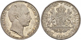 DEUTSCHLAND 
 Bayern, Herzogtum, 1623 Kurfürstentum, 1806 Königreich 
 Maximilian II. 1848-1864. 
 Vereinstaler 1857, München. 18.51 g. Kahnt 116. ...