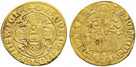 DEUTSCHLAND 
 Braunschweig-Lüneburg, Herzogtum 
 Bernhard, (1381-), 1427-1434. 
 Goldgulden o. J. (1427), Reckheim? 3.17 g. Welter -. Fr. -. Von gr...