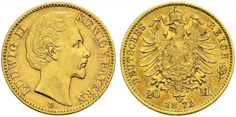 DEUTSCHES KAISERREICH 
 Bayern, Königreich 
 Ludwig II. 1864-1886. 
 20 Mark ...