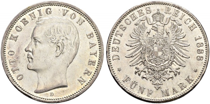 DEUTSCHES KAISERREICH 
 Bayern, Königreich 
 Otto, 1886-1913. 
 5 Mark 1888 D...