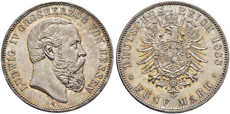 DEUTSCHES KAISERREICH 
 Hessen, Grossherzogtum 
 Ludwig IV. 1877-1892. 
 5 Ma...
