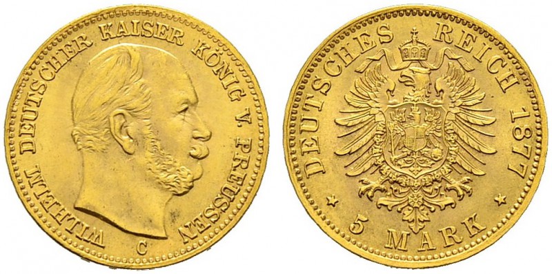 DEUTSCHES KAISERREICH 
 Preussen, Königreich 
 Wilhelm I. 1861-1888. 
 5 Mark...