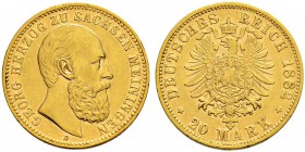 DEUTSCHES KAISERREICH 
 Sachsen-Meiningen, Herzogtum 
 Georg II. 1866-1914. 
 20 Mark 1882, D München. 7.90 g. J. 276. KM 185. Fr. 3857. Sehr selte...