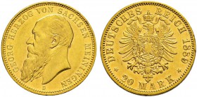 DEUTSCHES KAISERREICH 
 Sachsen-Meiningen, Herzogtum 
 Georg II. 1866-1914. 
 20 Mark 1889, D München. 7.95 g. J. 277. KM 186. Fr. 3858. Sehr selte...