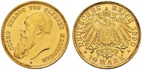 DEUTSCHES KAISERREICH 
 Sachsen-Meiningen, Herzogtum 
 Georg II. 1866-1914. 
 10 Mark 1890, D München. 3.97 g. J. 278. KM 190. 3861. Sehr selten / ...