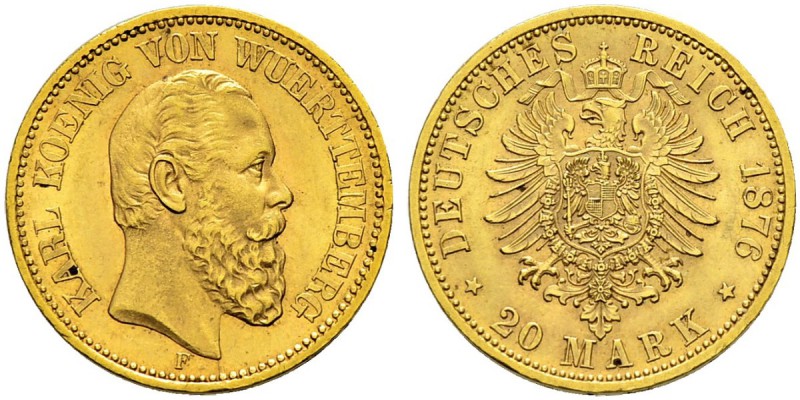 DEUTSCHES KAISERREICH 
 Württemberg, Königreich 
 Karl, 1864-1891. 
 20 Mark ...