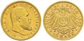 DEUTSCHES KAISERREICH 
 Württemberg, Königreich 
 Wilhelm II. 1891-1918. 
 10 Mark 1898, F Stuttgart. 3.96 g. J. 295. KM 633. Fr. 3877. Vorzüglich ...
