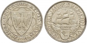 DEUTSCHLAND - Weimarer Republik 
 5 Reichsmark 1927, A Berlin. 100 Jahre Bremerhaven. 25.01 g. J. 326. KM 49. Vorzüglich-gutes vorzüglich / Extremely...