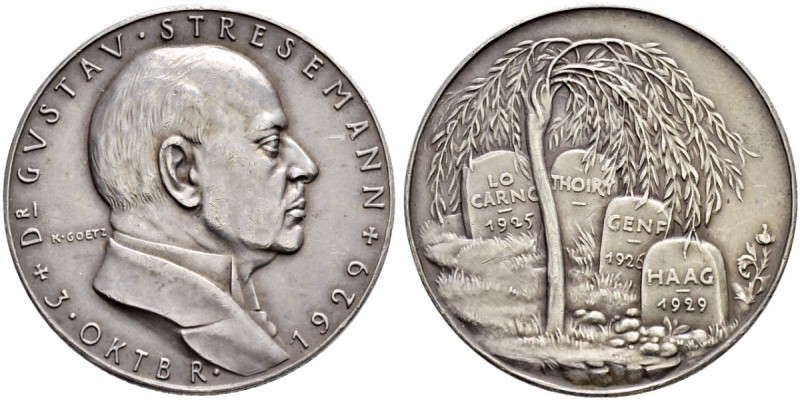 DEUTSCHLAND - Weimarer Republik 
 Silbermedaille 1929. Auf den Tod von Gustav S...
