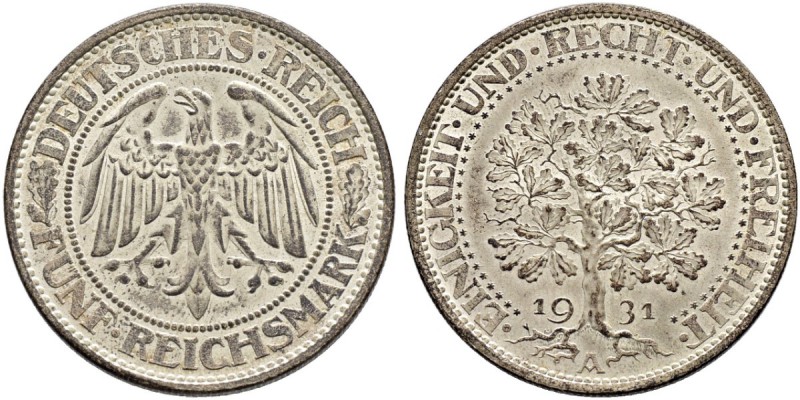 DEUTSCHLAND - Weimarer Republik 
 5 Reichsmark 1931, A Berlin. Eichbaum. 25.00 ...