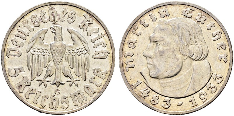 DEUTSCHLAND - Drittes Reich 
 5 Reichsmark 1933, G Karlsruhe. 450. Geburtstag v...