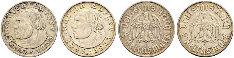 DEUTSCHLAND - Drittes Reich 
 2 Reichsmark 1933, Berlin und Hamburg. Zum 450. G...
