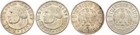 DEUTSCHLAND - Drittes Reich 
 2 Reichsmark 1933, Karlsruhe und Hamburg. Zum 450. Geburtstag von Martin Luther. J. 352. Vorzüglich- FDC / Extremely fi...