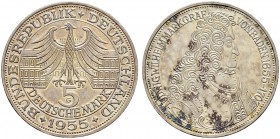 DEUTSCHLAND - Bundesrepublik 
 5 Deutsche Mark 1955 G, Karlsruhe. Markgraf von Baden. 11.25 g. J. 390. Vorzüglich-FDC / Extremely fine- uncirculated....