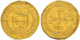 FRANKREICH 
 Königreich 
 Charles VIII. 1483-1498. 
 Ecu d'or au soleil o. J., Bourges. 3.30 g. Duplessy 575. Fr. 318. Gutes sehr schön / Good very...
