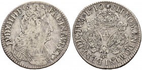 FRANKREICH 
 Königreich 
 Louis XIV. 1643-1715. 
 1/2 Ecu au trois couronnes 1710, A Paris. Réformation. 15.01 g. Duplessy 1606. Gadoury 200. Fast ...