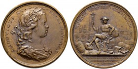 FRANKREICH 
 Königreich 
 Louis XV. 1715-1774. 
 Bronzemedaille 1719. Auf die Gründung der Handelskammer zu Rouen. Stempel von T. Bernard. Belorbee...