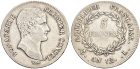 FRANKREICH 
 Königreich 
 Consulat, 1799-1804. 
 5 Francs AN 12 (1803-04), L Bayonne. 24.81 g. Gadoury 577. Dav. 82. Sehr schön / Very fine.