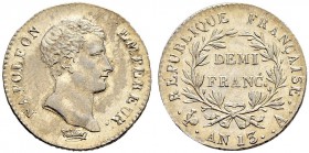 FRANKREICH 
 Königreich 
 I. Kaiserreich. Napoleon I. 1804-1815. 
 1/2 Franc AN 13 (1804-05), A Paris. 2.52 g. Gadoury 395. Fast FDC / About uncirc...