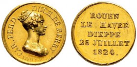 FRANKREICH 
 Königreich 
 Louis XVIII. 1814-1824. 
 Goldmedaille 1824. Auf Caroline Ferdinande, duchesse de Berry. Stempel von Duvivier. Brustbild ...