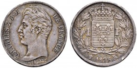 FRANKREICH 
 Königreich 
 Charles X. 1824-1830. 
 1 Franc 1828, W Lille. 5.05 g. Gadoury 450. Patina / Toning. Fast vorzüglich-vorzüglich / Almost ...