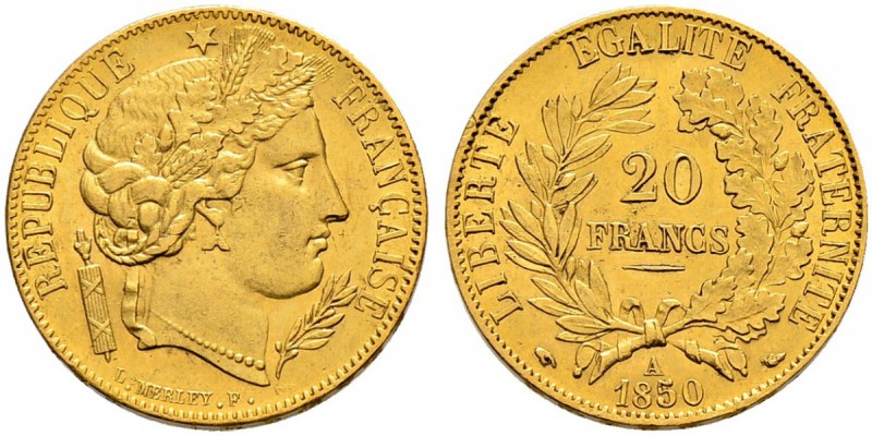 FRANKREICH 
 Königreich 
 2. Republik, 1848-1852. 
 20 Francs 1850, Paris. 6....