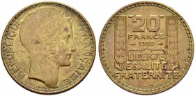 FRANKREICH 
 Königreich 
 3. Republik, 1871-1945. 
 20 Francs 1929, Paris. 17.56 g. Gadoury 852. Probe - Essai. Lt. Fleckig / Pattern - Essai. Some...