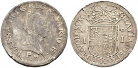 FRANKREICH 
 Navarra, Königreich 
 Jeanne d'Albret, 1562-1572. 
 Teston 1566. 9.46 g. Poey d'Avant 3450. Kl. Schrötlingsriss am Rand / Minor edge f...