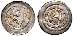 SAMMLUNG ELSASS 
 Strassburg/Strasbourg, Bistum 
 Heinrich I. von Hasenburg, 1180-1190. 
 Pfennig o. J. 0.64 g. Engel/Lehr 156. Nessel 56. Fast vor...