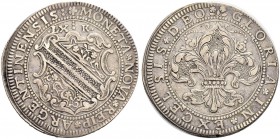 SAMMLUNG ELSASS 
 Strassburg/Strasbourg 
 Gulden zu 60 Kreuzer o. J. (1668 ab). 19.45 g. Engel/Lehr 484 var. Dav. 1041A. Sehr schön-gutes sehr schön...
