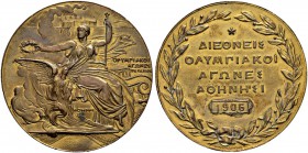 GRIECHENLAND 
 Georg I. 1863-1913. 
 Bronzemedaille 1906. Olympiade in Athen. 58.76 g. Gadoury 2b. Selten / Rare. Vergoldet / Gilted. Vorzüglich / E...