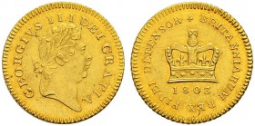 GROSSBRITANNIEN 
 George III. 1760-1820. 
 1/3 Guinea 1803. 2.78 g. S. 3739. Fr. 366. Fast vorzüglich / About extremely fine.