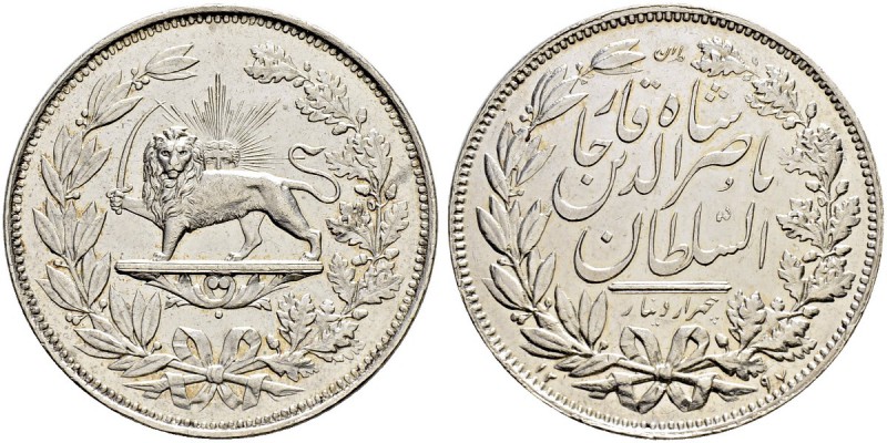 IRAN
Nasir al-Din Shah, AH1264-1313 / 1848-1896AD.
5000 Dinars AH 1297 (1880)....
