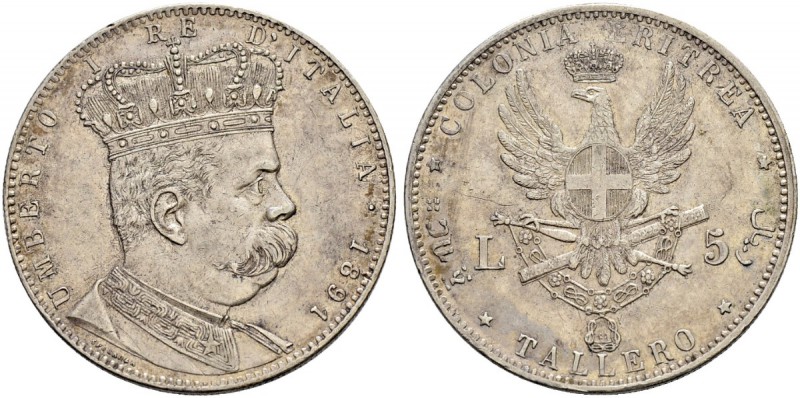 ITALIA 
 Regno d'italia 
 Umberto I. 1878-1900. 
 5 Lire 1891, Roma. Per Erit...