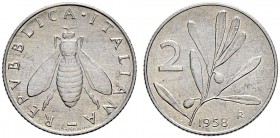 ITALIA 
 Repubblica italiana 
 2 Lire 1958, Roma. 0.81 g. Pag. 2411. QFdc.