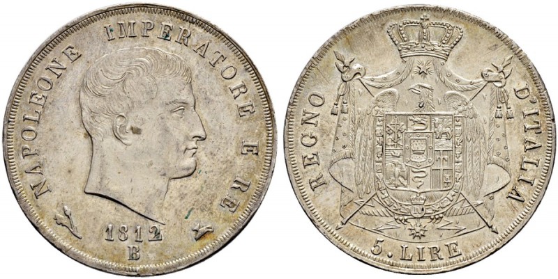 ITALIA 
 Bologna 
 Napoleone I, 1805-1815. 
 5 Lire 1812, Bologna. 25.00 g. P...