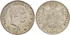 ITALIA 
 Bologna 
 Napoleone I, 1805-1815. 
 5 Lire 1812, Bologna. 25.00 g. Pag. 51. Dav. 202. Graffio sul viso. Spl/qFdc.