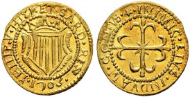 ITALIA 
 Cagliari 
 Filippo V. 1700-1718. 
 Scudo d'oro 1703. 3.17 g. MIR 93/3. Fr. 145. QFdc.